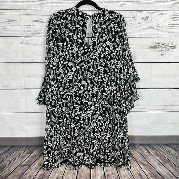 Calvin Klein Dress Womens 10 Black Floral Chiffon Ruffle Cottagecore Boho - Picture 5 of 12